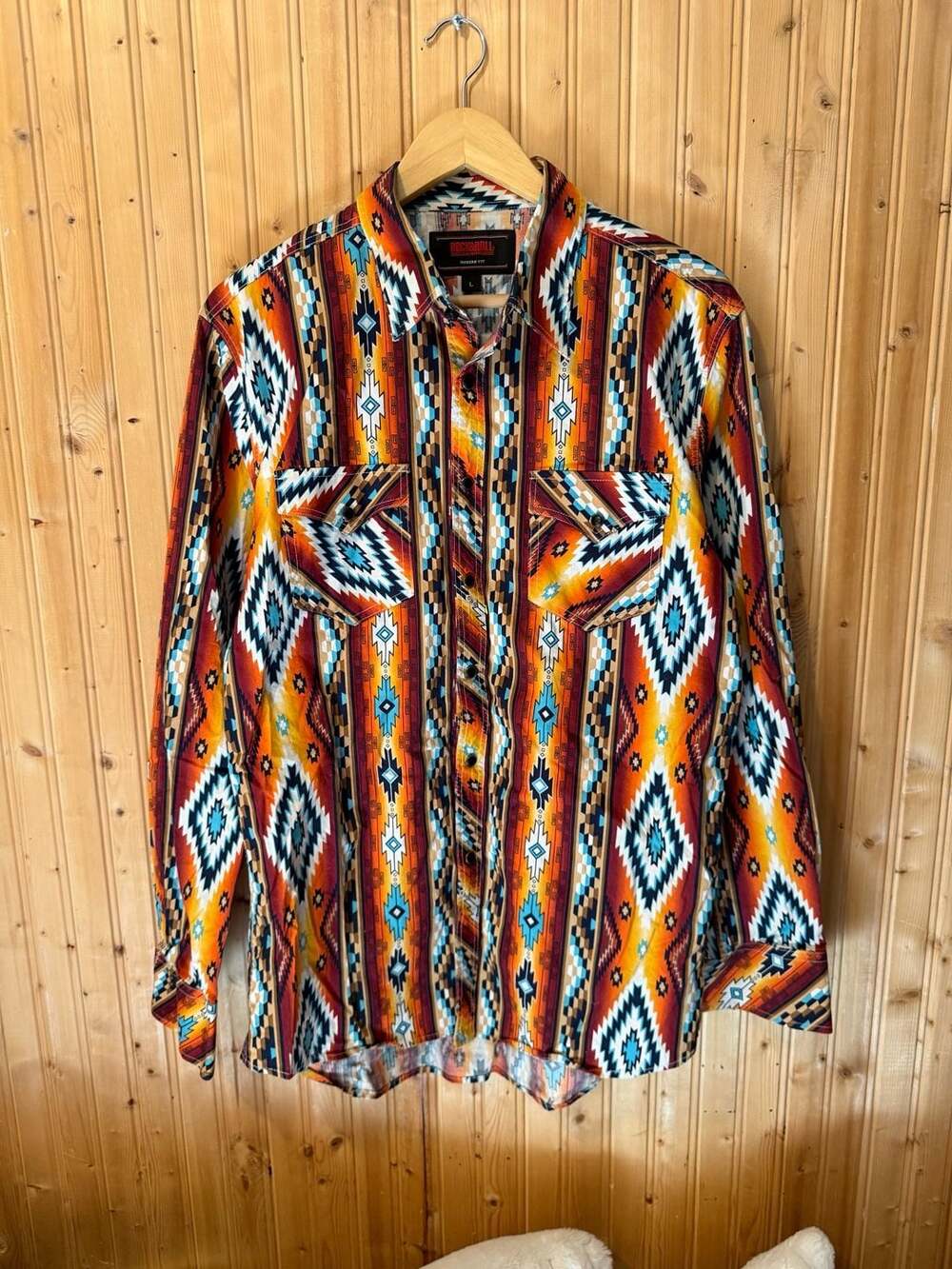 Rock & Roll Denim Men's Southwestern Striped Long Sleeve Snap Western Shirt L